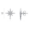 North Star CZ Stud Earrings in Sterling Silver, Rhodium Plated