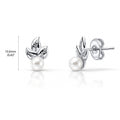 Leaf Imitation Pearl Stud Earrings in Sterling Silver, Rhodium Plated