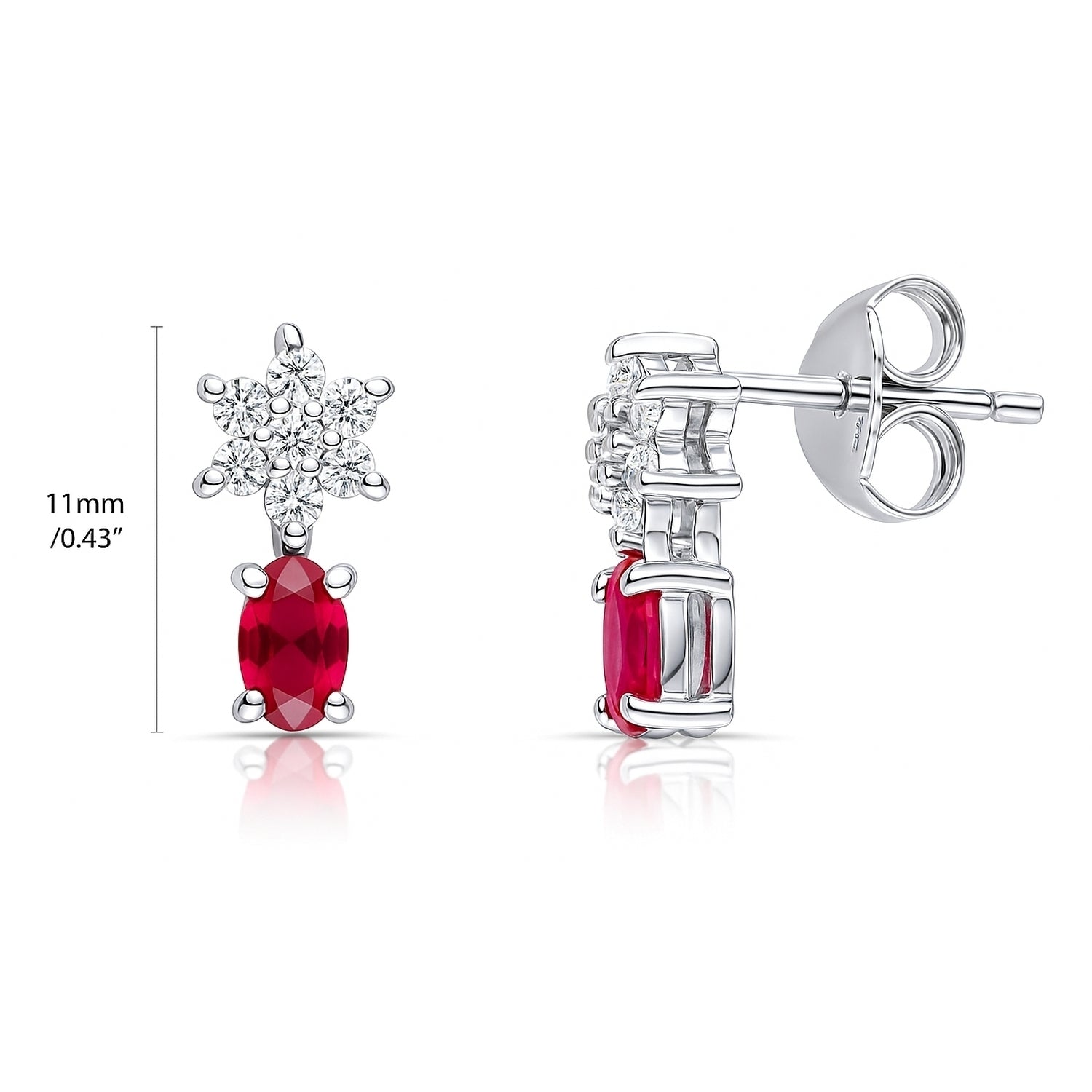 Flower Ruby-Red CZ Stud Earrings in Sterling Silver, 4 of 6