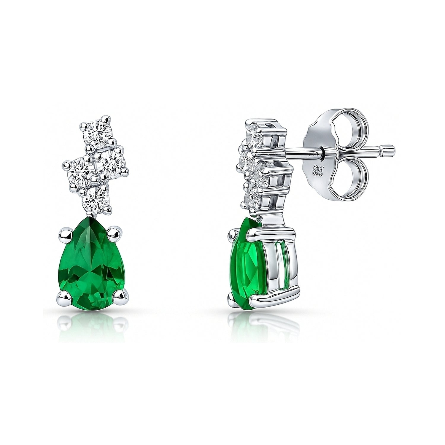 Cluster Emerald-Green CZ Stud Earrings in Sterling Silver, 1 of 6
