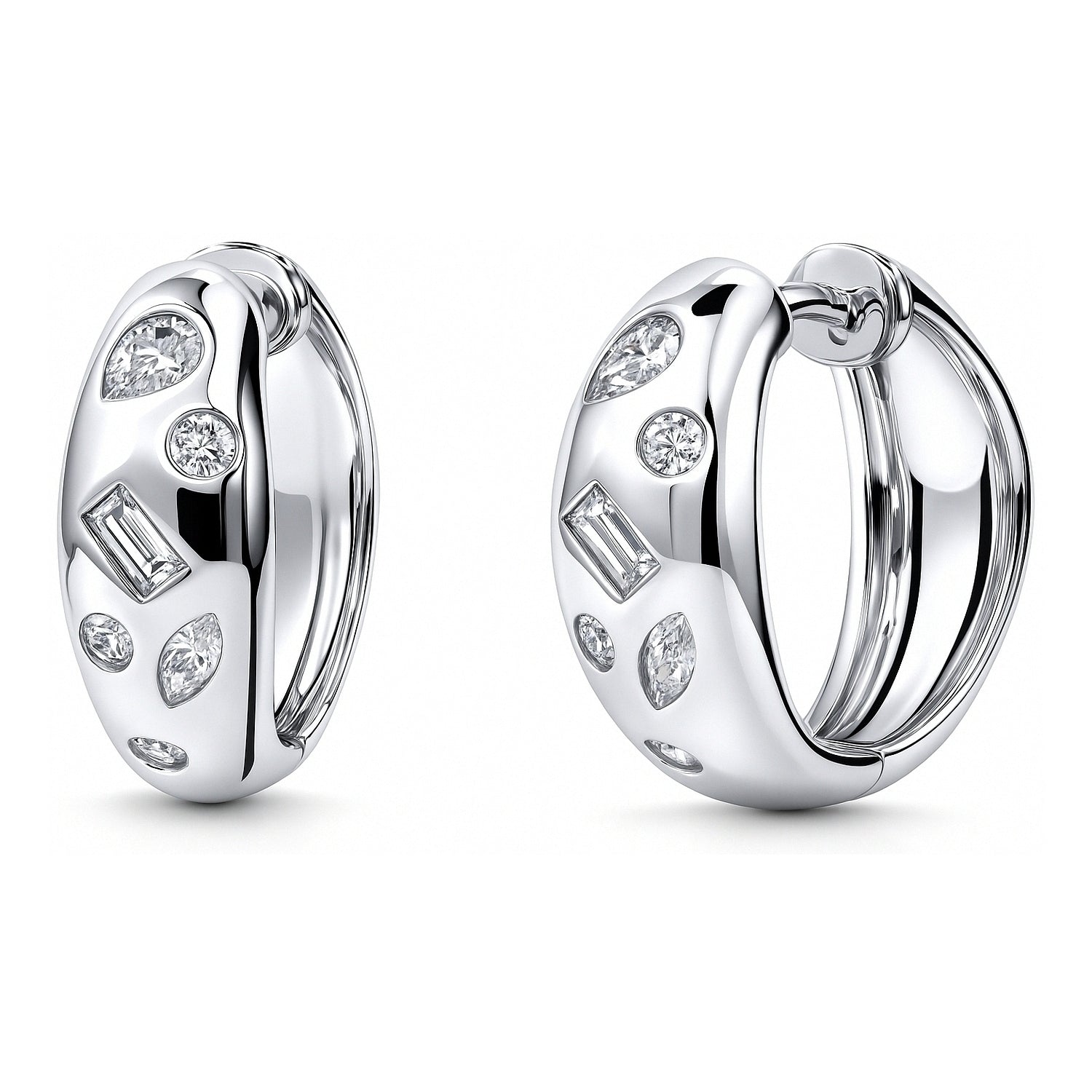 Dome CZ Small Hoop Earrings in Sterling Silver 0.8"