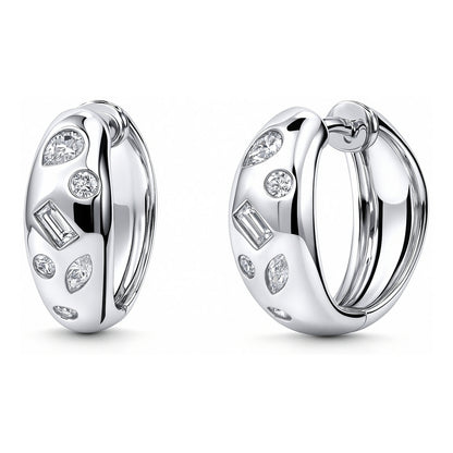 Dome CZ Small Hoop Earrings in Sterling Silver 0.8"