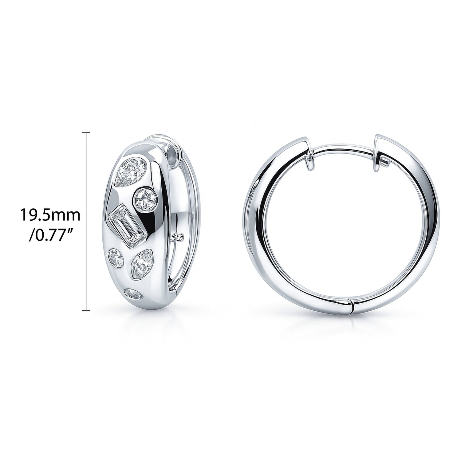 Dome CZ Small Hoop Earrings in Sterling Silver 0.8 inch, 4 of 9
