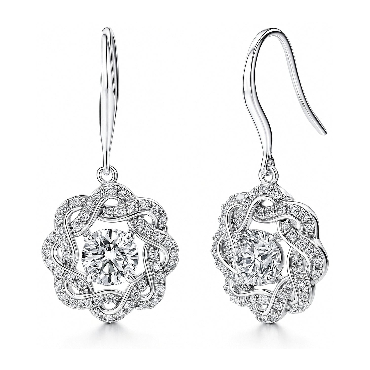 Flower Woven Ribbon Wreath CZ Set in Sterling Silver