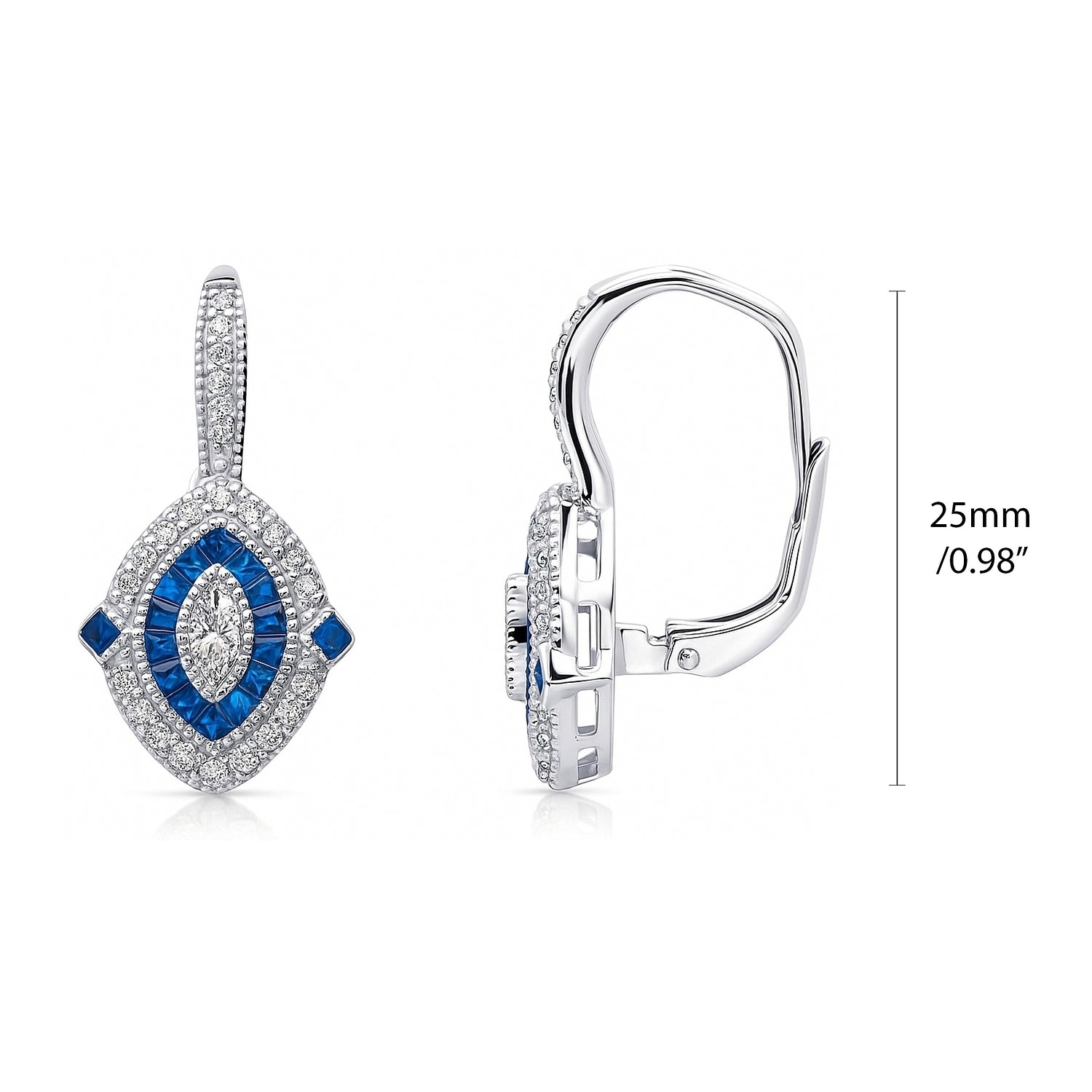 Navette Halo Art Deco Milgrain CZ Earrings in Sterling Silver, 4 of 7