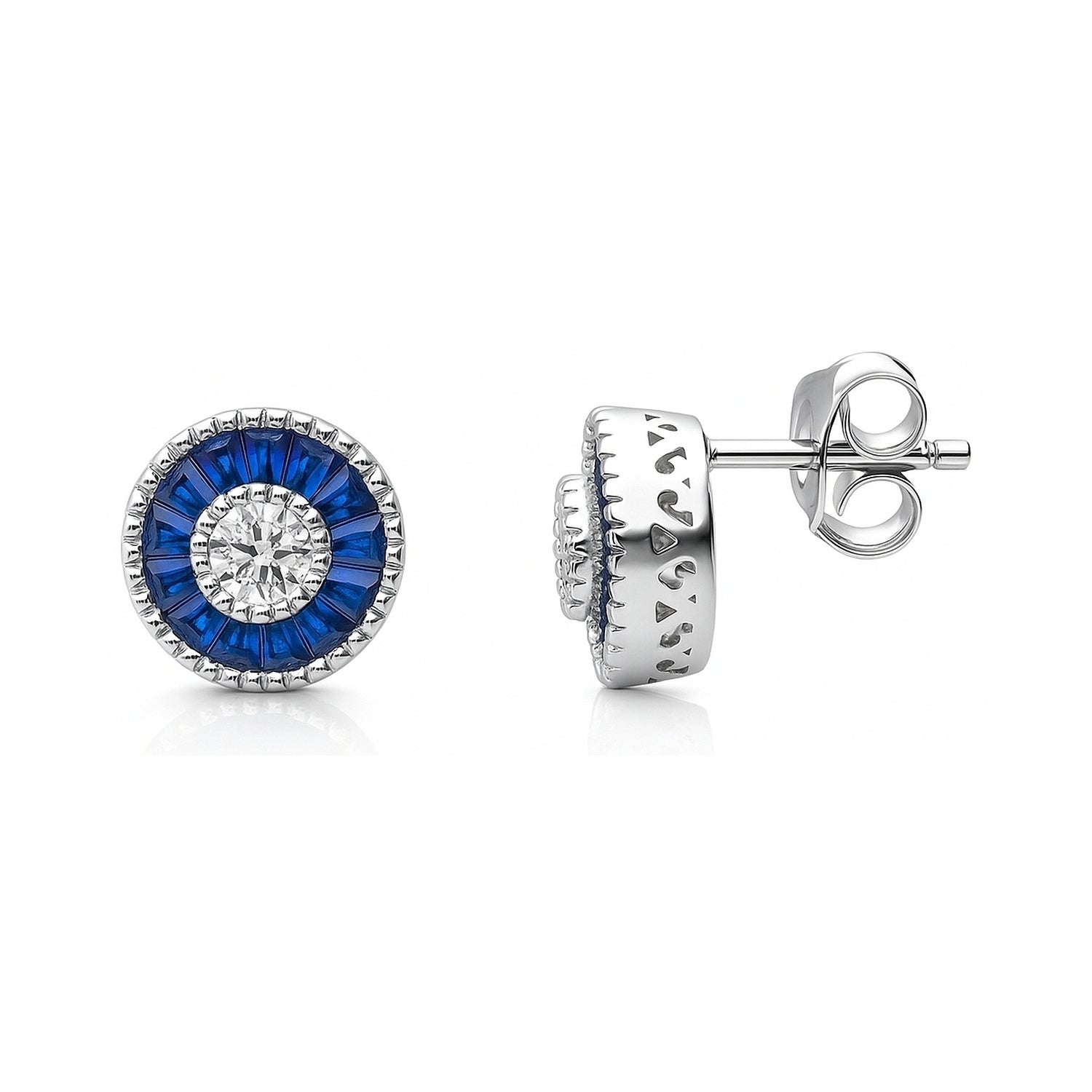Halo Art Deco Milgrain CZ Stud Earrings in Sterling Silver, 1 of 8