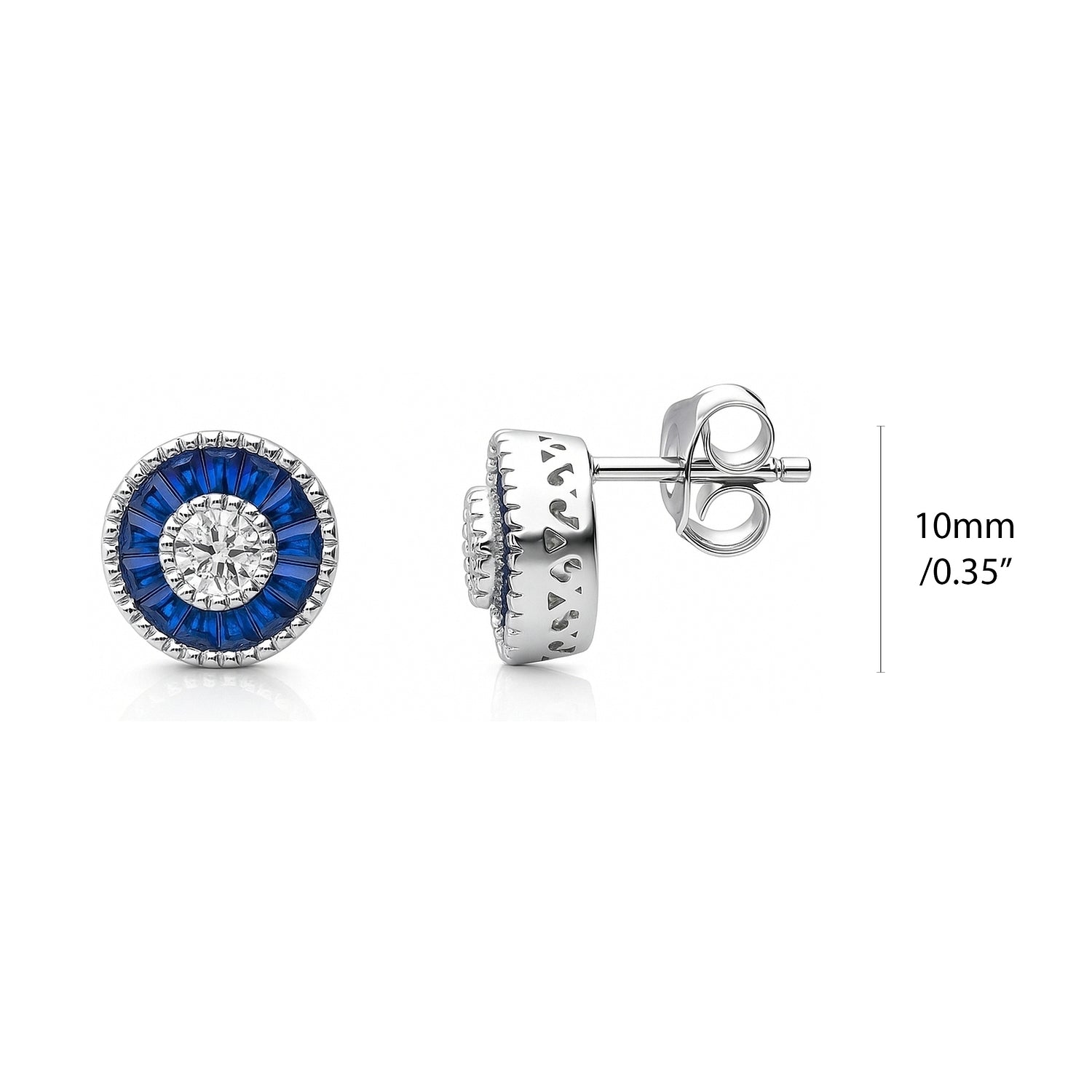 Halo Art Deco Milgrain CZ Stud Earrings in Sterling Silver, 4 of 8