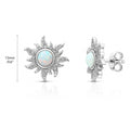 Sun Sunburst Halo Opal-White CZ Stud Earrings in Sterling Silver, Rhodium Plated