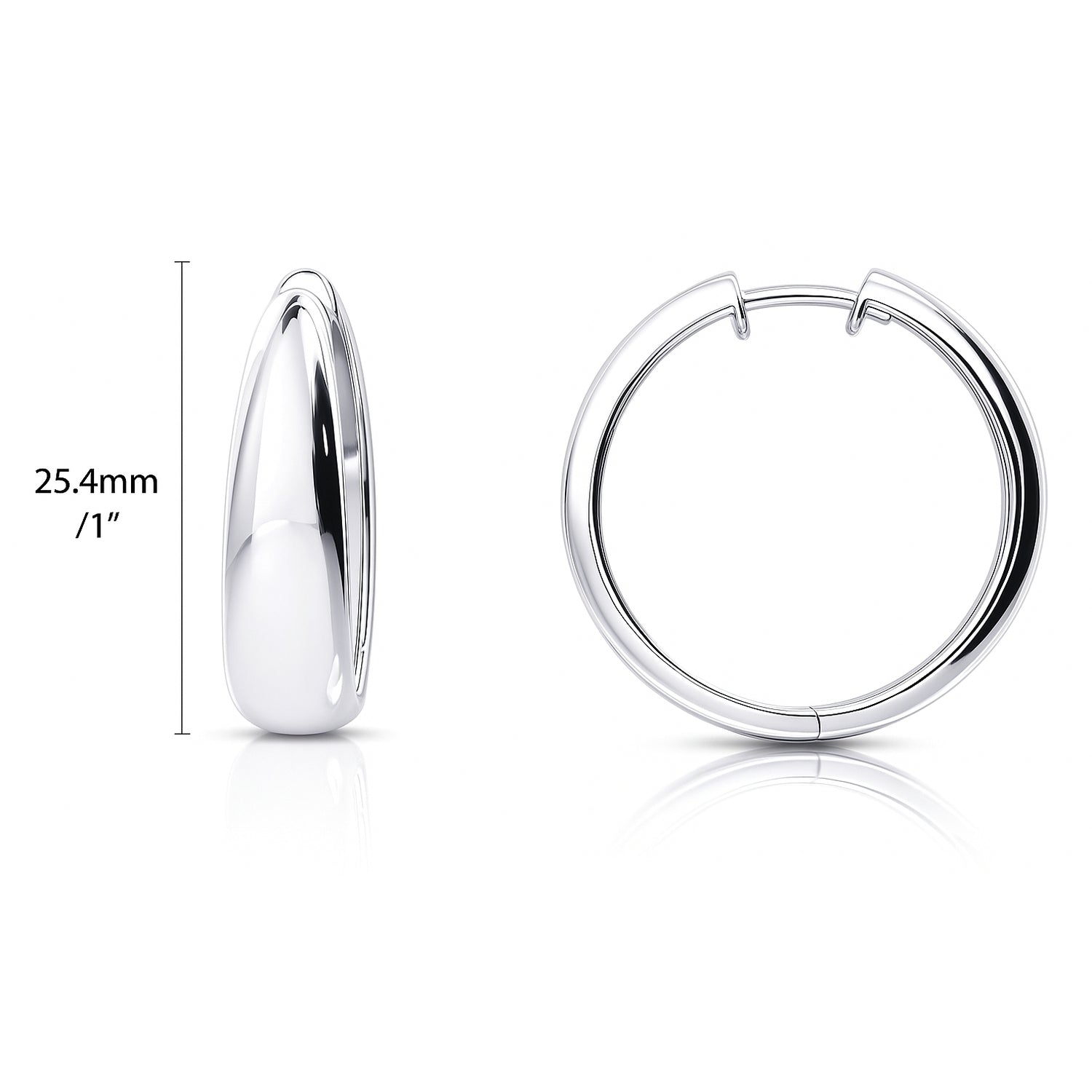 Dome Small Hoop Earrings in Sterling Silver 0.8-1 inch, 2 Pairs, Rhodium Plated