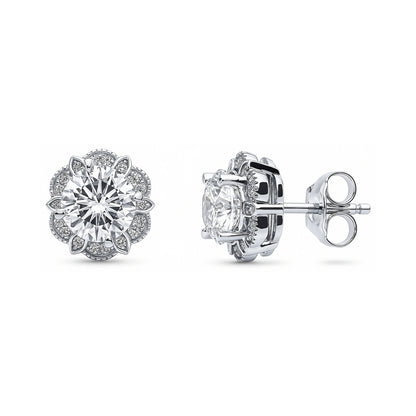 Flower Halo CZ Necklace and Earrings in Sterling Silver