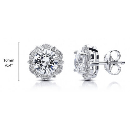 Flower Halo CZ Necklace and Earrings in Sterling Silver
