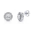 Flower Halo CZ Stud Earrings in Sterling Silver, Clear Color