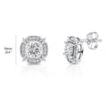 Flower Halo CZ Stud Earrings in Sterling Silver, Clear Color