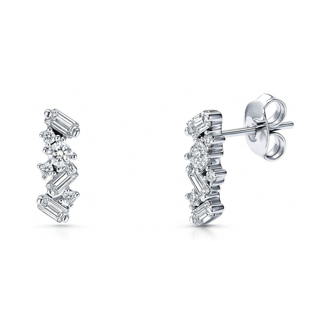 Cluster Bar CZ Stud Earrings in Sterling Silver
