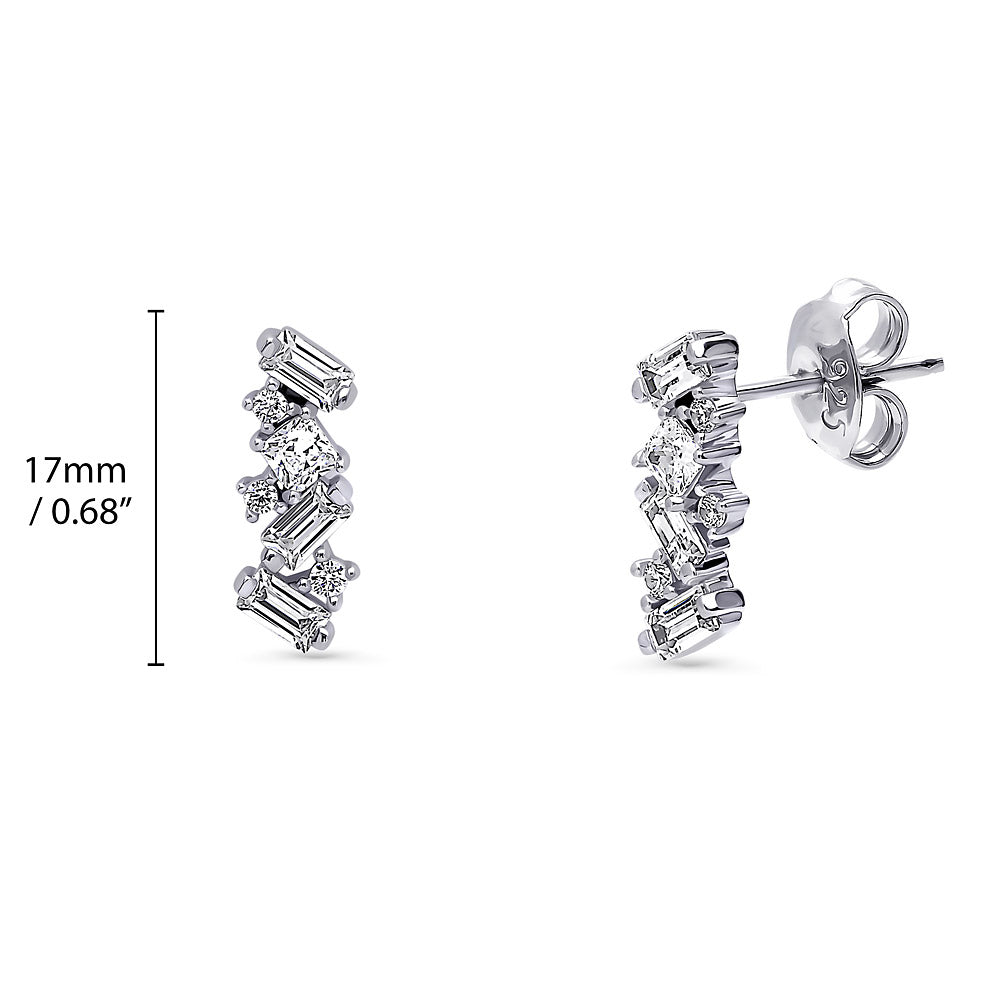 Front view of Cluster Bar CZ Stud Earrings in Sterling Silver, 2 of 3