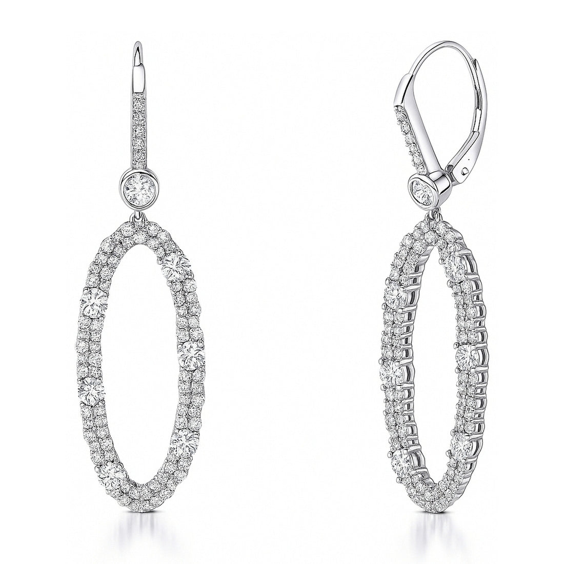 Open Oval CZ Leverback Chandelier Earrings in Sterling Silver