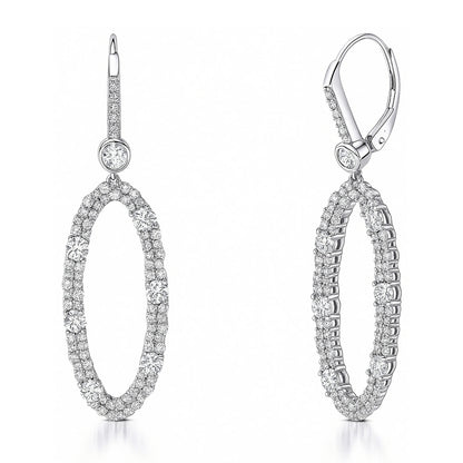 Open Oval CZ Leverback Chandelier Earrings in Sterling Silver