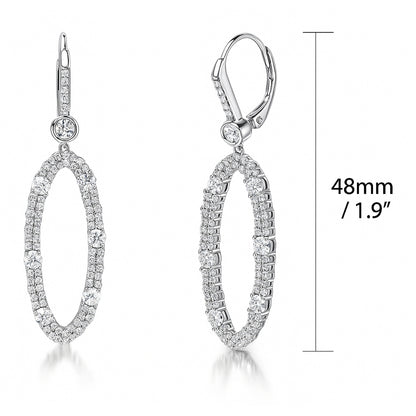 Open Oval CZ Leverback Chandelier Earrings in Sterling Silver
