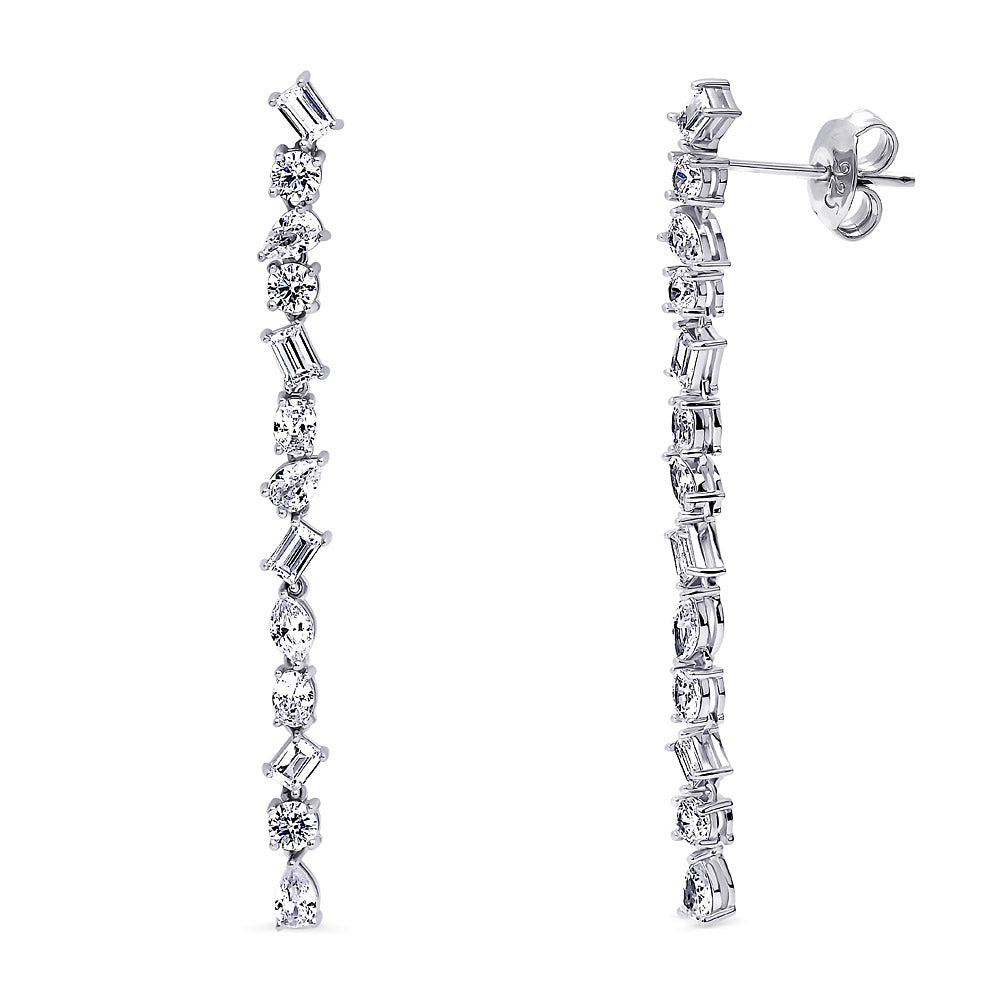 Cluster Bar CZ Statement Chandelier Earrings in Sterling Silver, 1 of 3