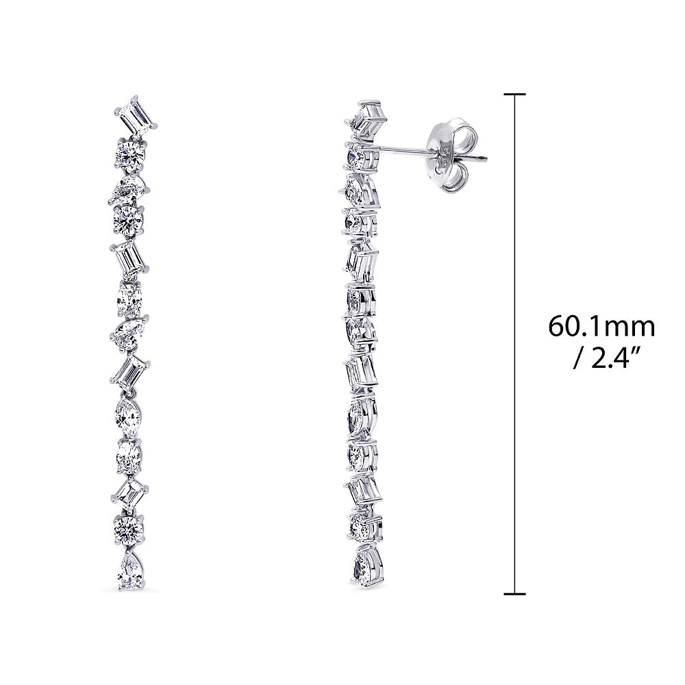 Front view of Cluster Bar CZ Statement Chandelier Earrings in Sterling Silver, 2 of 3
