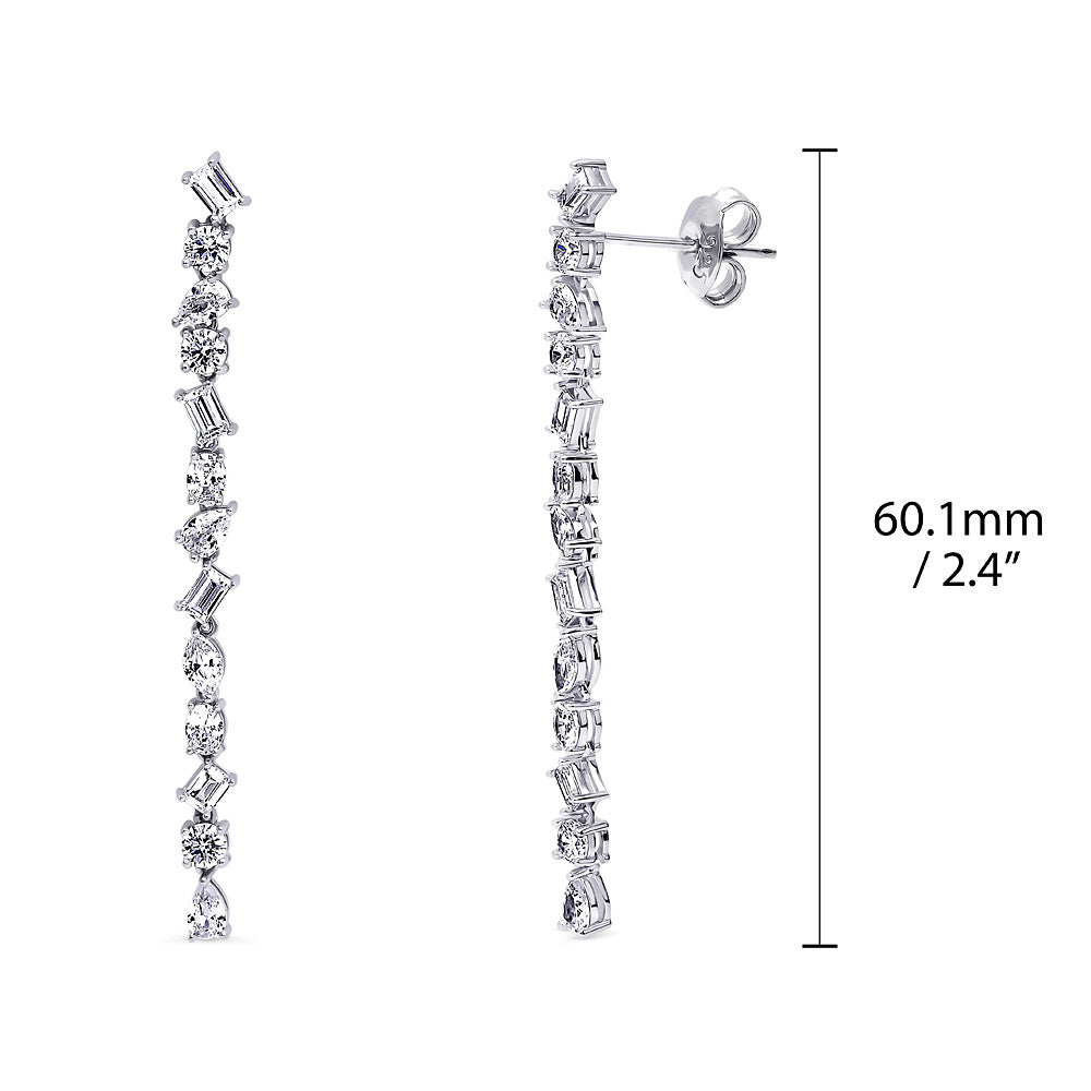 Front view of Cluster Bar CZ Chandelier Earrings in Sterling Silver, 4 of 5