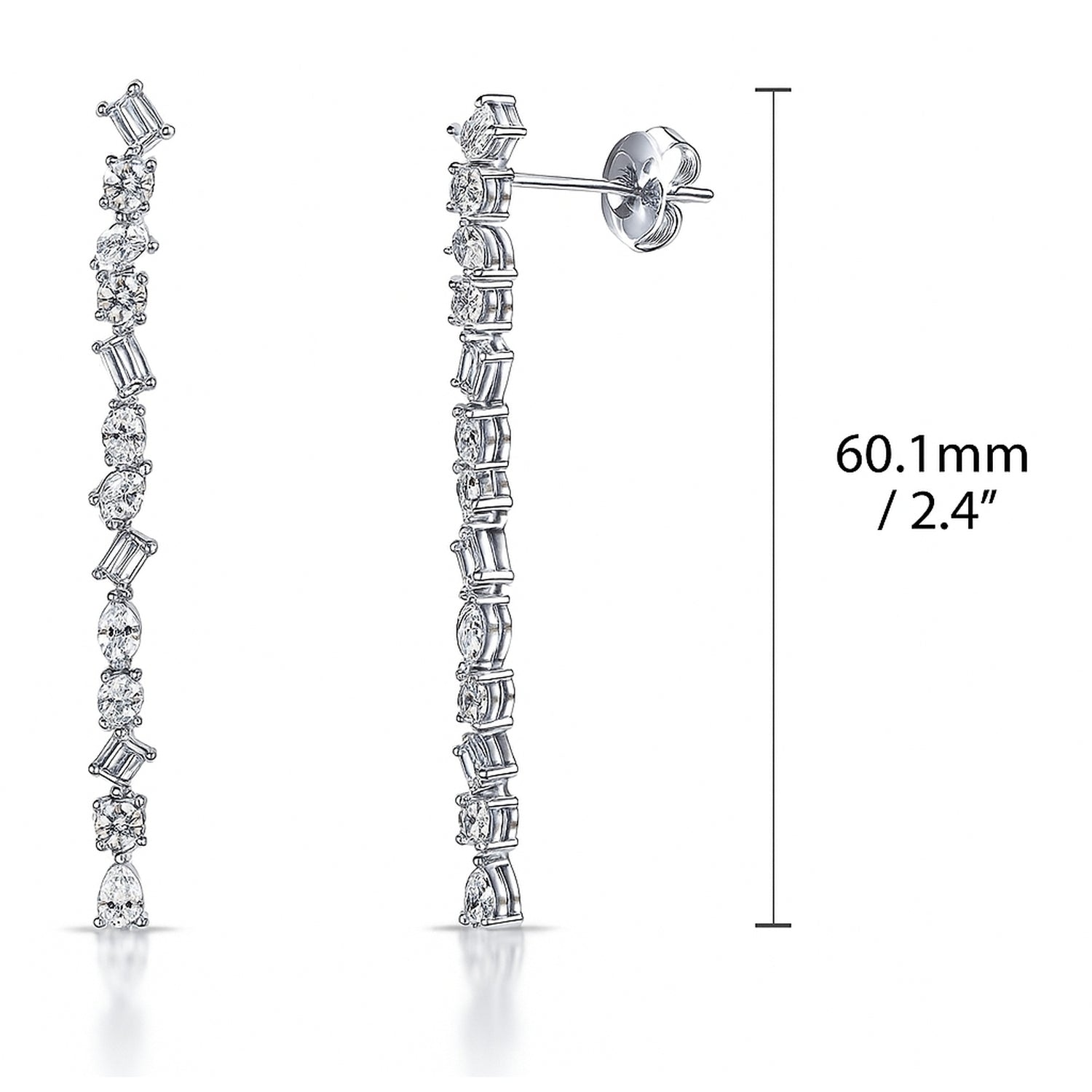Cluster Bar CZ Chandelier Earrings in Sterling Silver