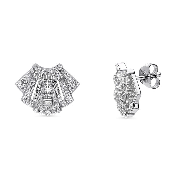 ★ENGBROX★ [silver925] glint cubic earring Sterling Silver 925 Round CZ Crown Stud Earrings Cubic