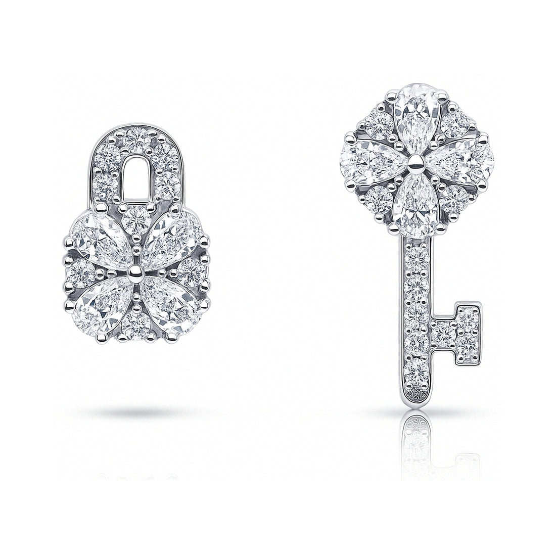Key and Lock CZ Stud Earrings in Sterling Silver