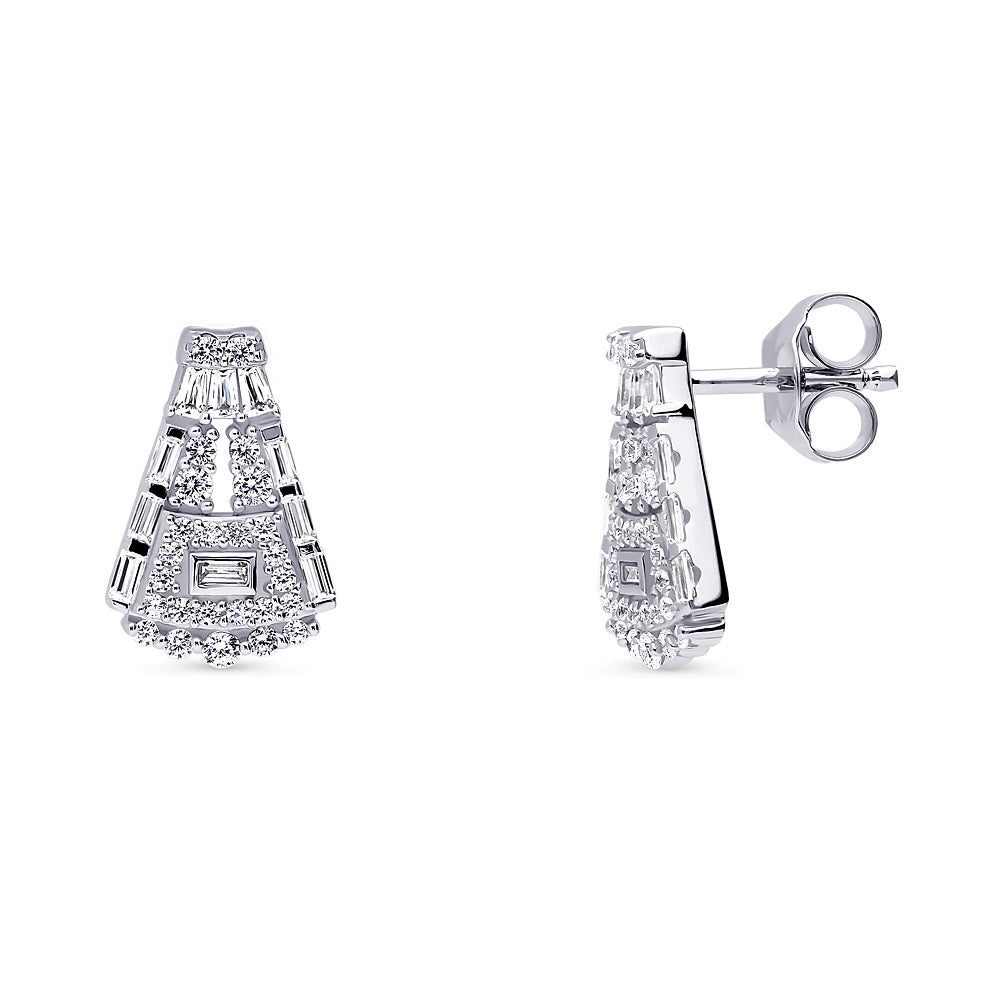 Art Deco CZ Stud Earrings in Sterling Silver