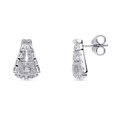 Art Deco CZ Stud Earrings in Sterling Silver