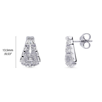 Art Deco CZ Stud Earrings in Sterling Silver