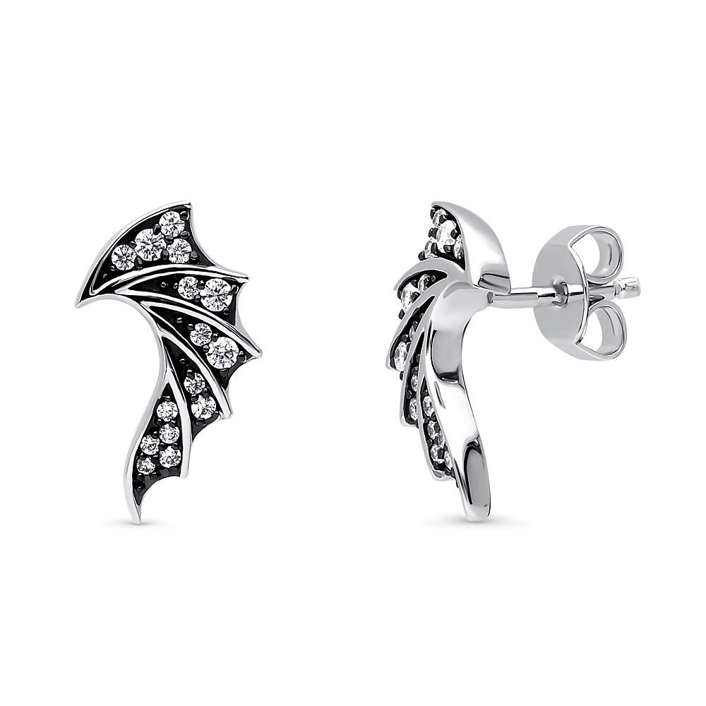 Bat Wings CZ Stud Earrings in Sterling Silver, 1 of 5