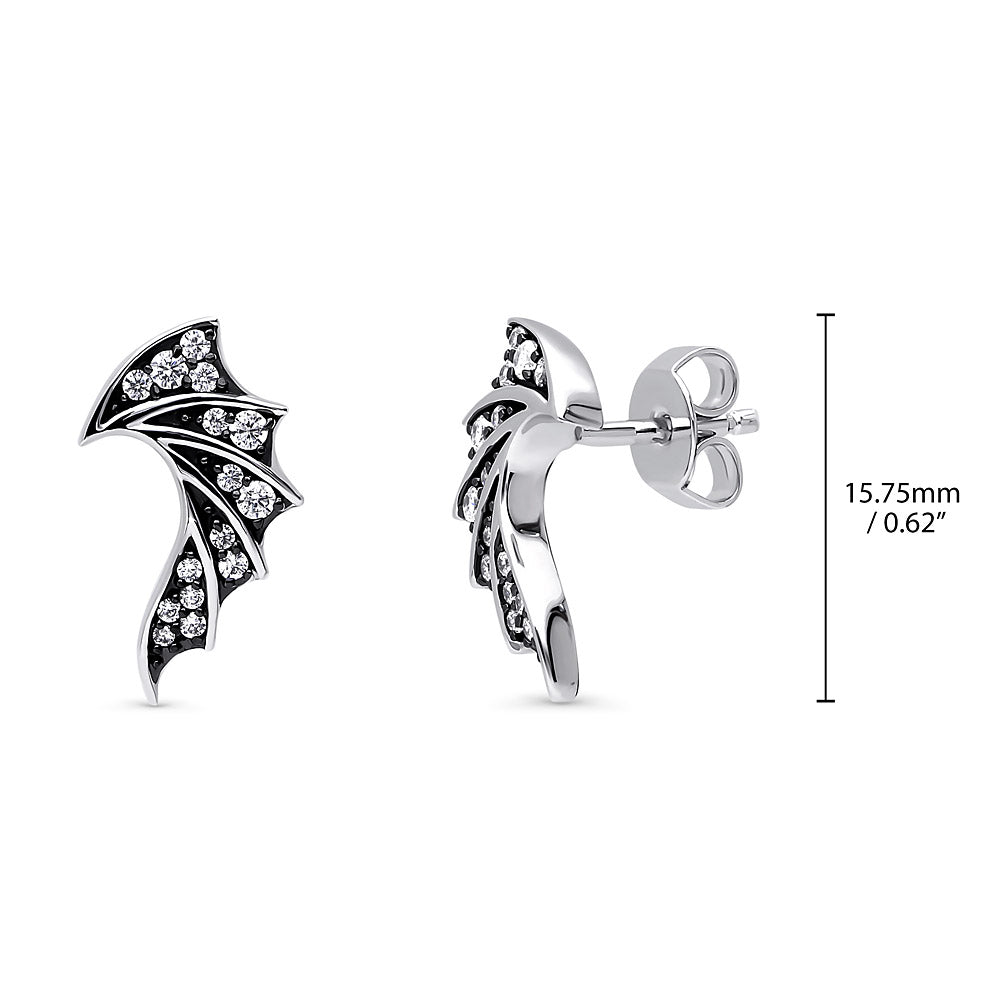 Front view of Bat Wings CZ Stud Earrings in Sterling Silver, 4 of 5