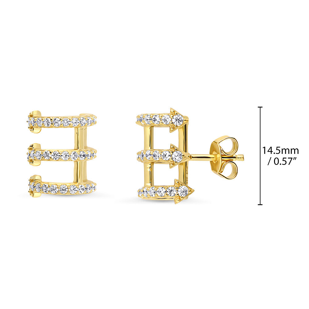 Front view of Bar CZ Stud Earrings in Gold Flashed Sterling Silver, 4 of 7