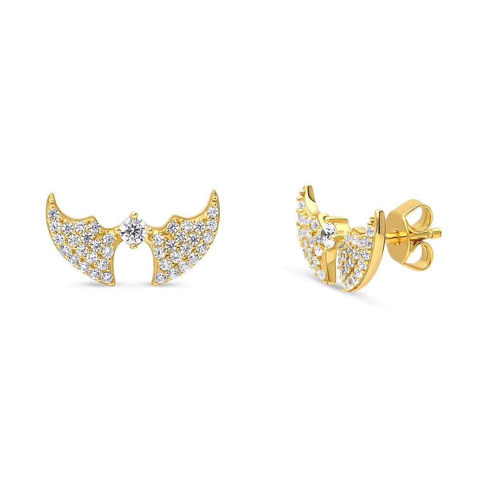 Bat CZ Stud Earrings in Gold Flashed Sterling Silver