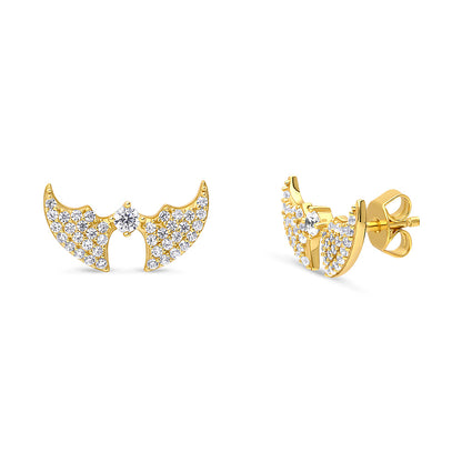 Bat CZ Stud Earrings in Gold Flashed Sterling Silver