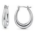 Oval Small Hoop Earrings 0.9 inch, Silver-Tone