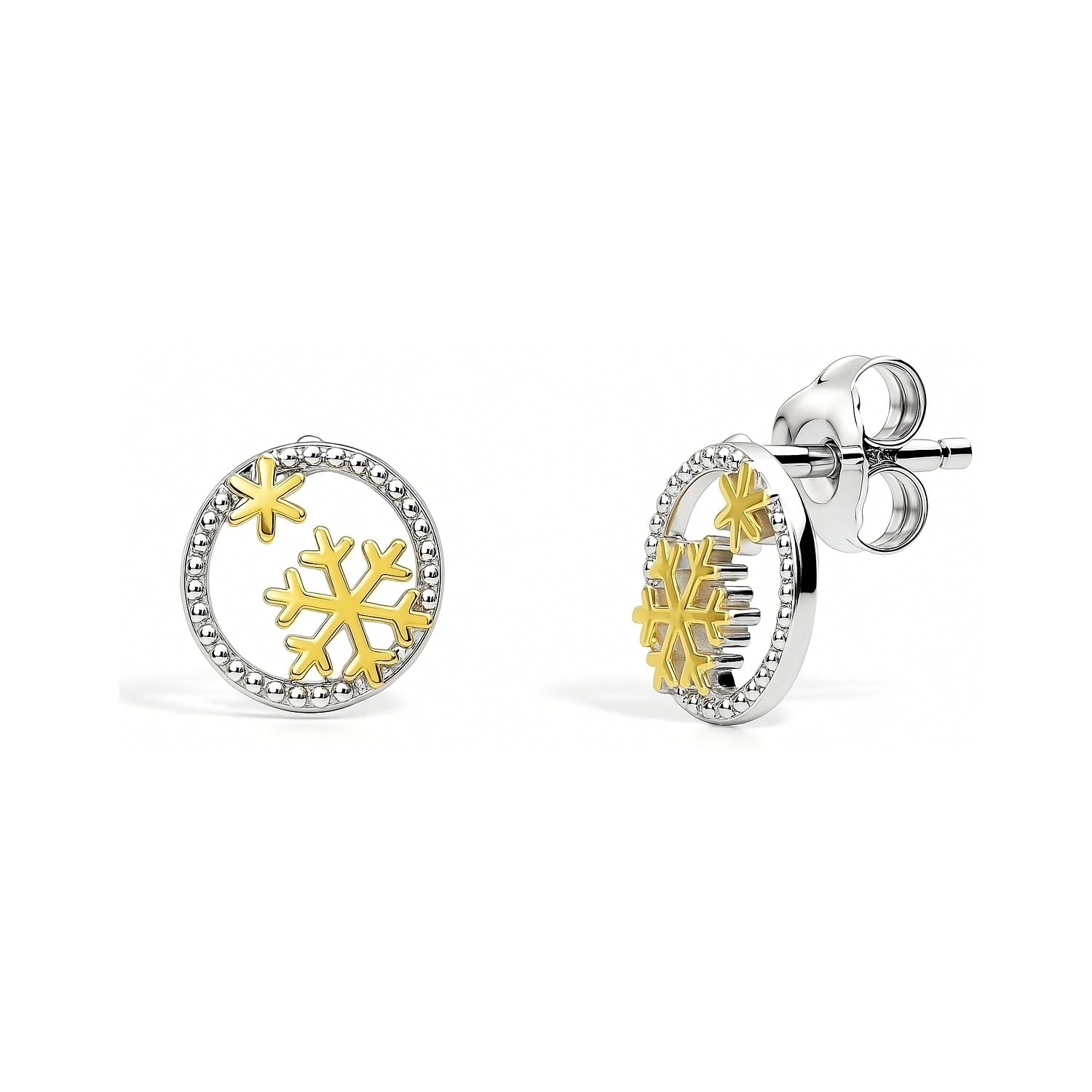 Snowflake Stud Earrings in Gold Flashed Sterling Silver, 1 of 3