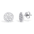 Snowflake Coin Stud Earrings in Sterling Silver, Rhodium Plated