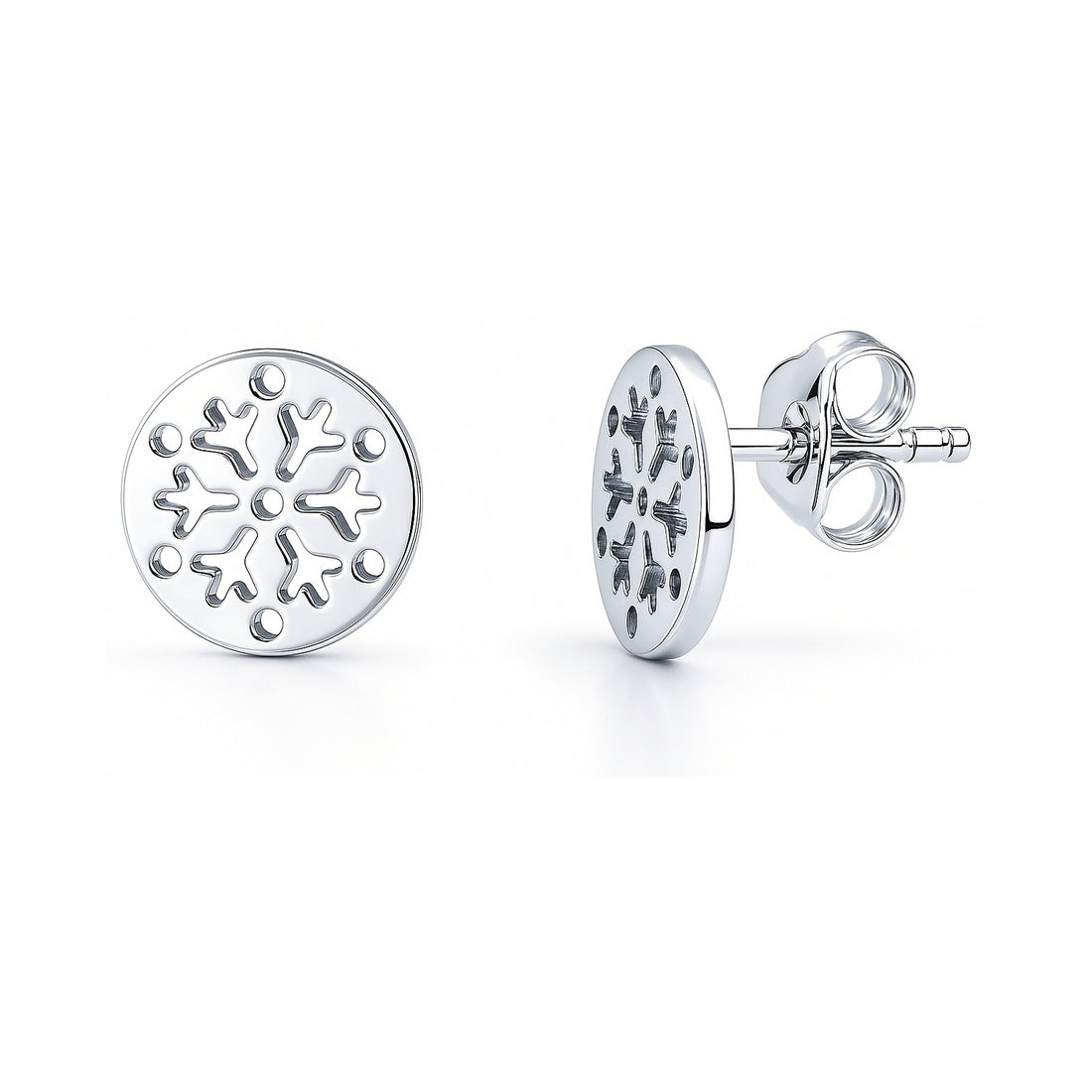 Snowflake Coin Stud Earrings in Sterling Silver