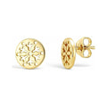 Snowflake Coin Stud Earrings in Sterling Silver, Yellow Gold Flashed