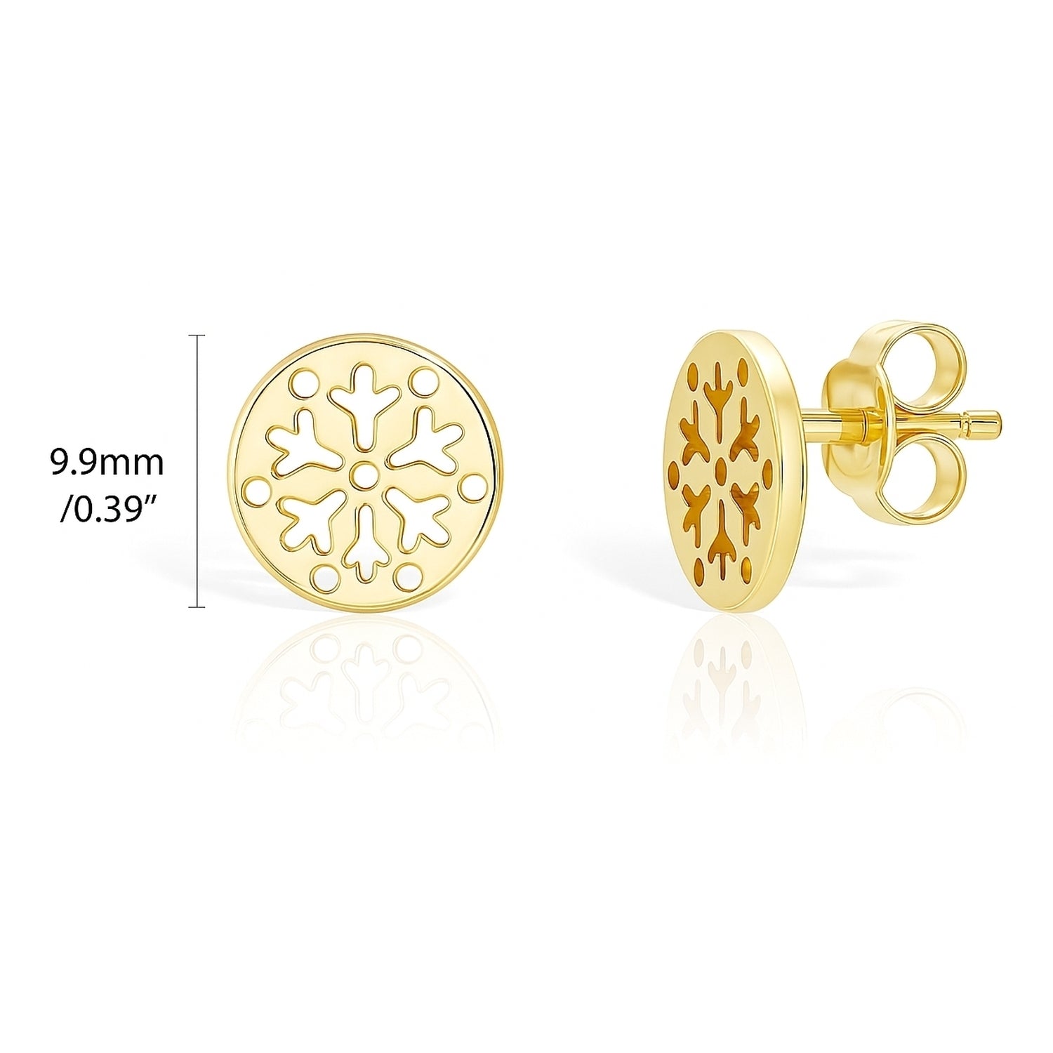 Snowflake Coin Stud Earrings in Sterling Silver, Yellow Gold Flashed