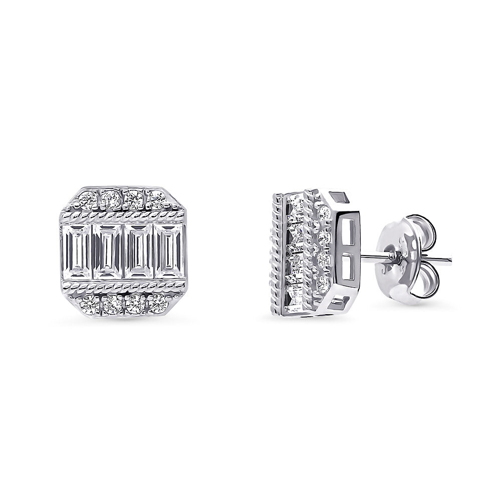 Art Deco CZ Stud Earrings in Sterling Silver, 1 of 4