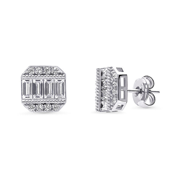 Sterling Silver Art Deco Cubic Zirconia CZ Stud Earrings #E1888-01