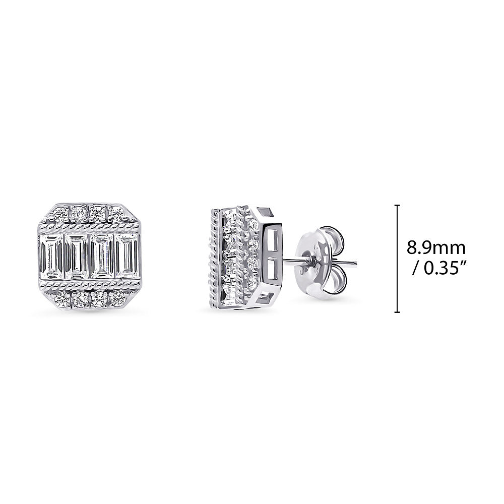 Front view of Art Deco CZ Stud Earrings in Sterling Silver, 3 of 4