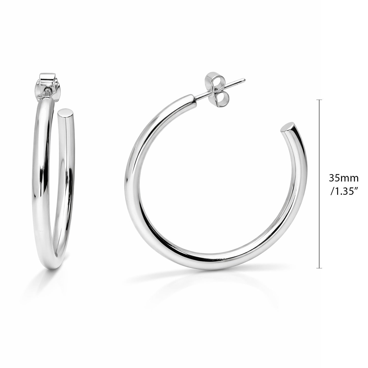Small Hoop Earrings, 1.4 inch, Silver-tone