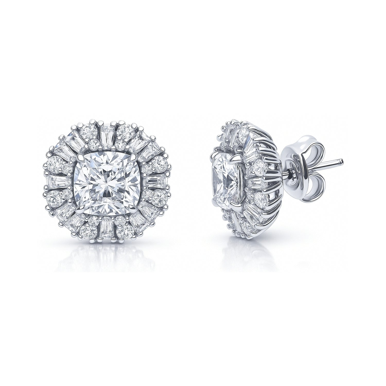 Art Deco Halo CZ Stud Earrings in Sterling Silver, 1 of 7