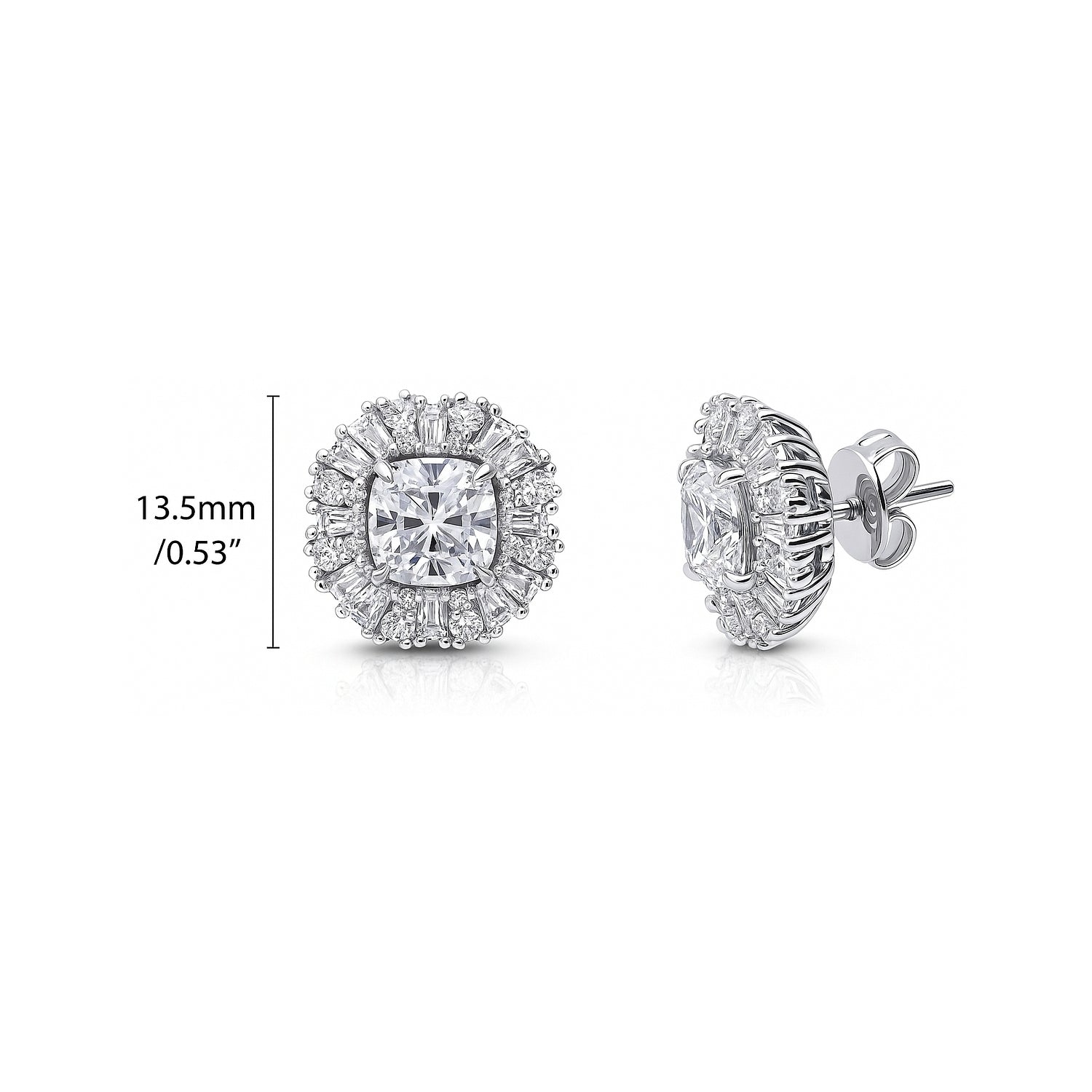 Art Deco Halo CZ Stud Earrings in Sterling Silver