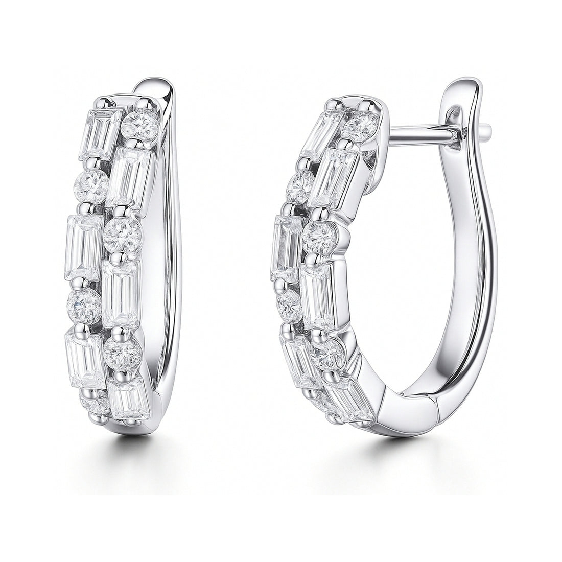 Bar CZ Small Huggie Earrings in Sterling Silver 0.7"