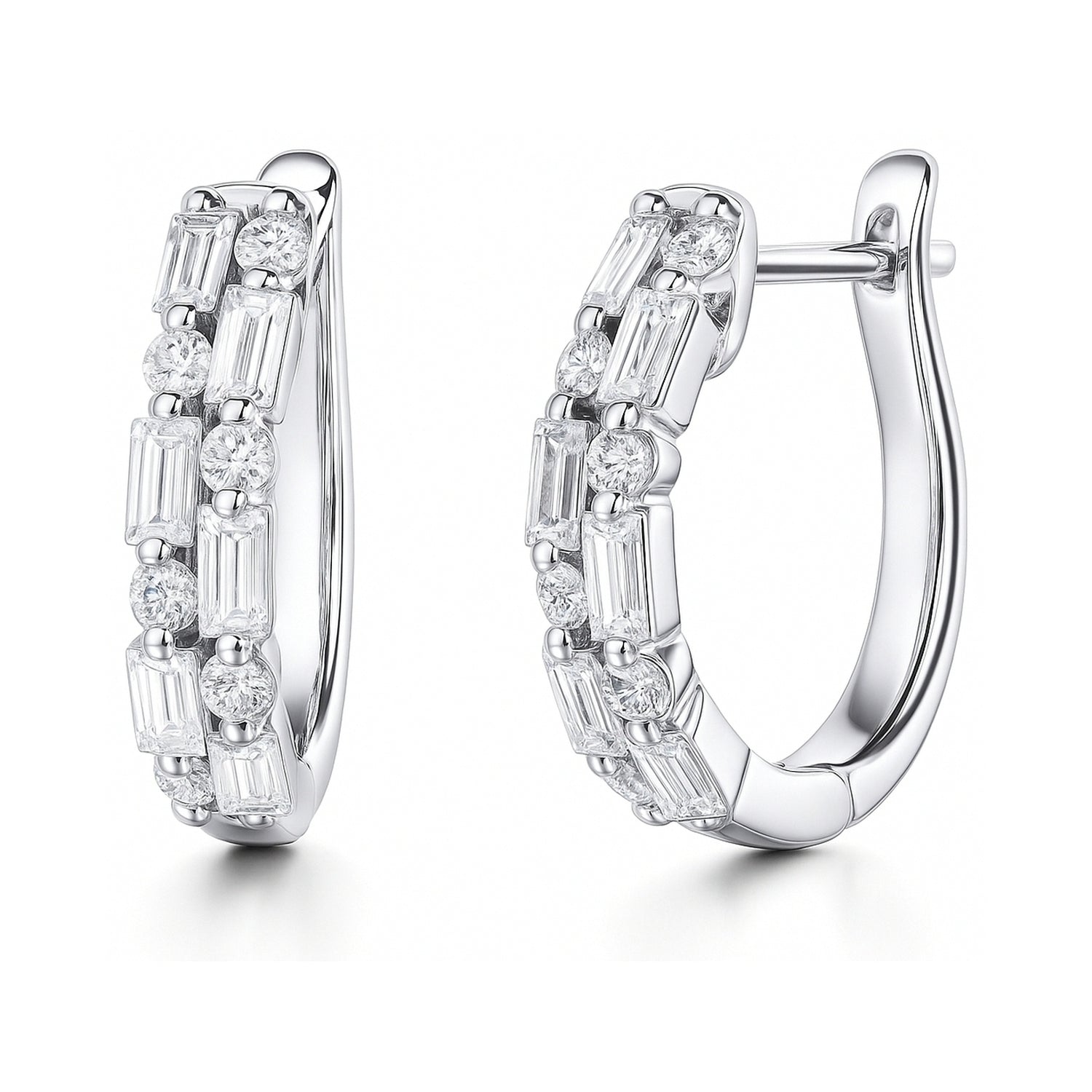 Bar CZ Small Huggie Earrings in Sterling Silver 0.7"